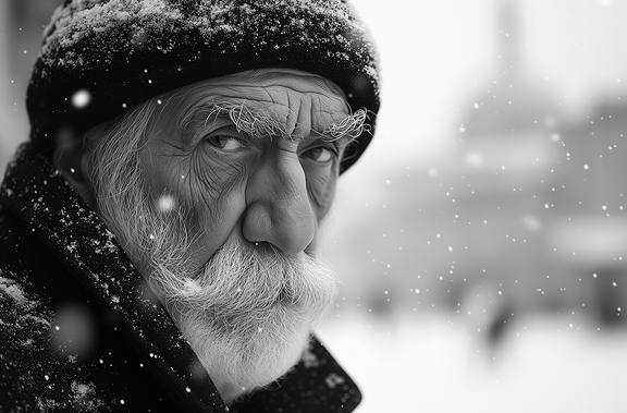 pj721618 old man walking through a snowy area in the style of n 21c347ac-385b-45b3-8f35-96ee4376d0b6